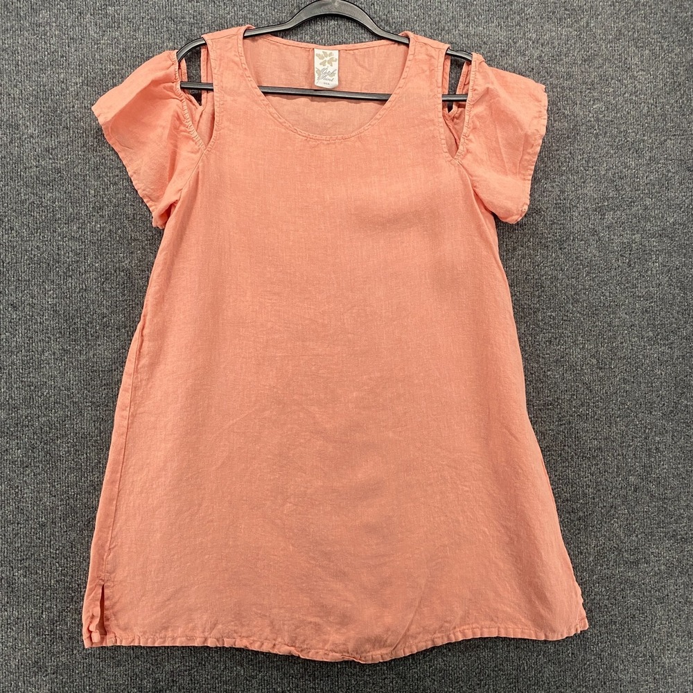 Match Point Linen Dress Womens M Coral Shift Cold Shoulder Sleeve Coastal Resort